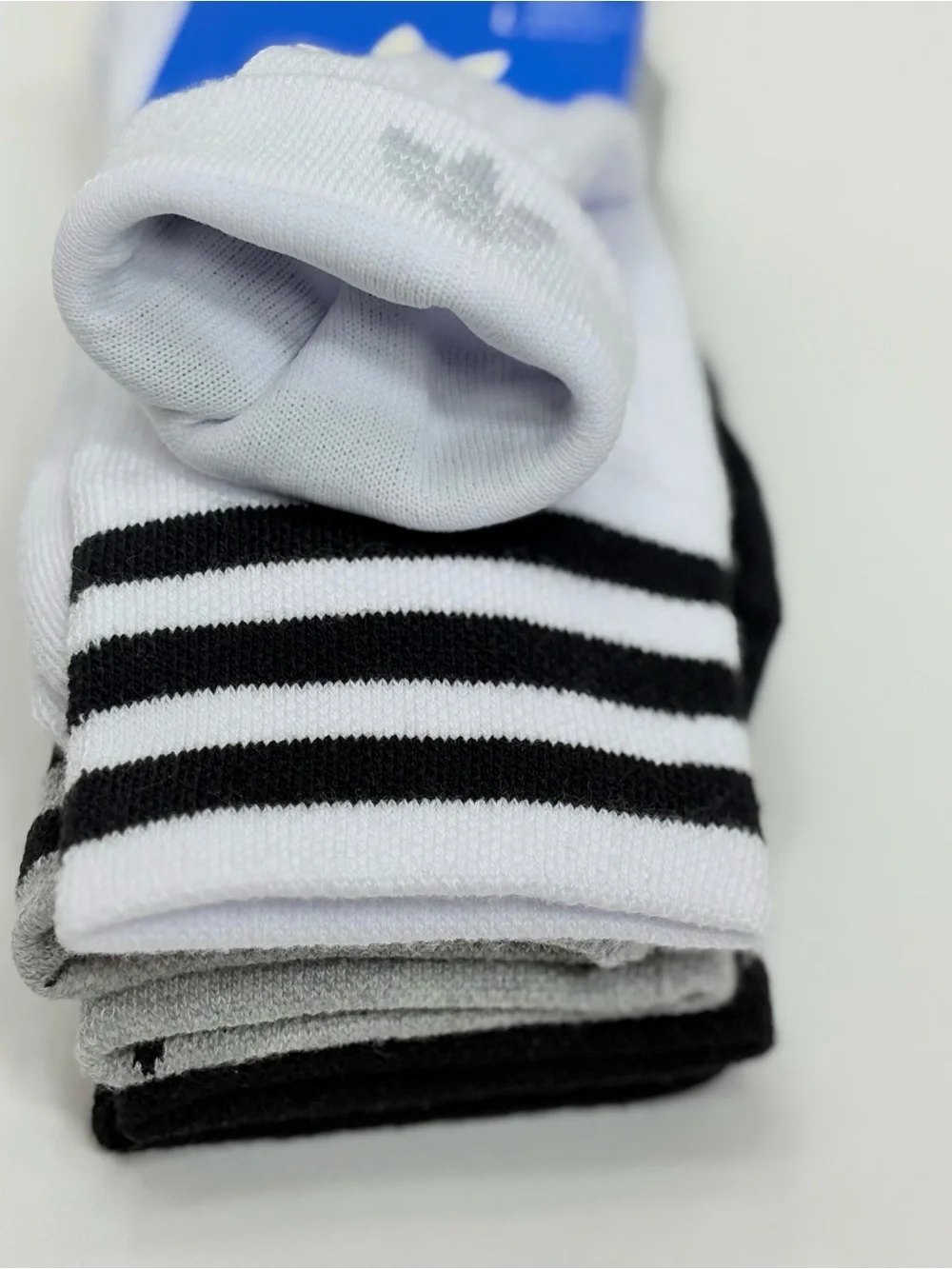adidas Originals 3-Pack Roller Crew Socks in Black, White & Gray with Trefoil
